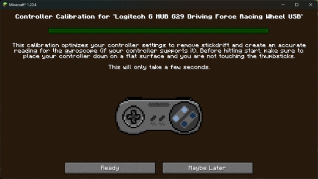 minecraft mod controlify screen asking me to calibrate my Logitech G HUB G29 Driving Force Racing Wheel USB