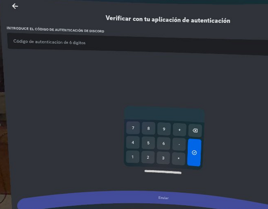discord app 2fa screen on meta horizon os, there is a numpad open but there is no zero key